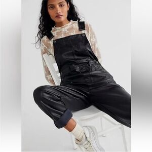 Women's free people Black Leather Overalls